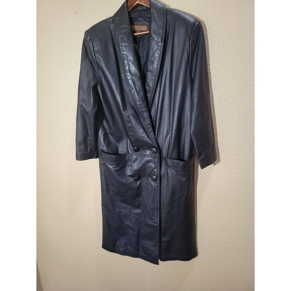 Rock Creek Women's Black Leather Trench Coat.Size Small. Condition Very Good.